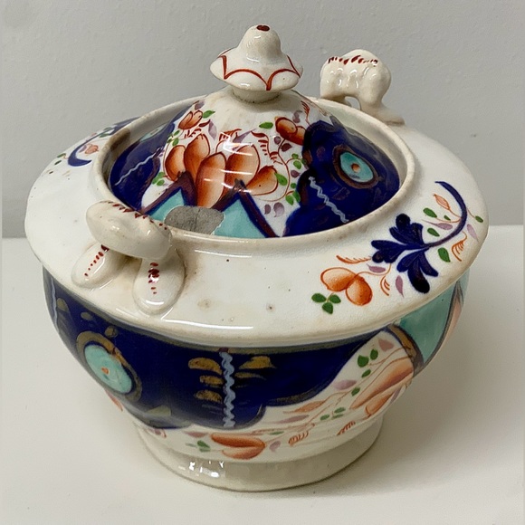 19th Century Antique Gaudy Welsh Unrecorded Pattern Finial Lidded Sugar Bowl - Picture 5 of 15